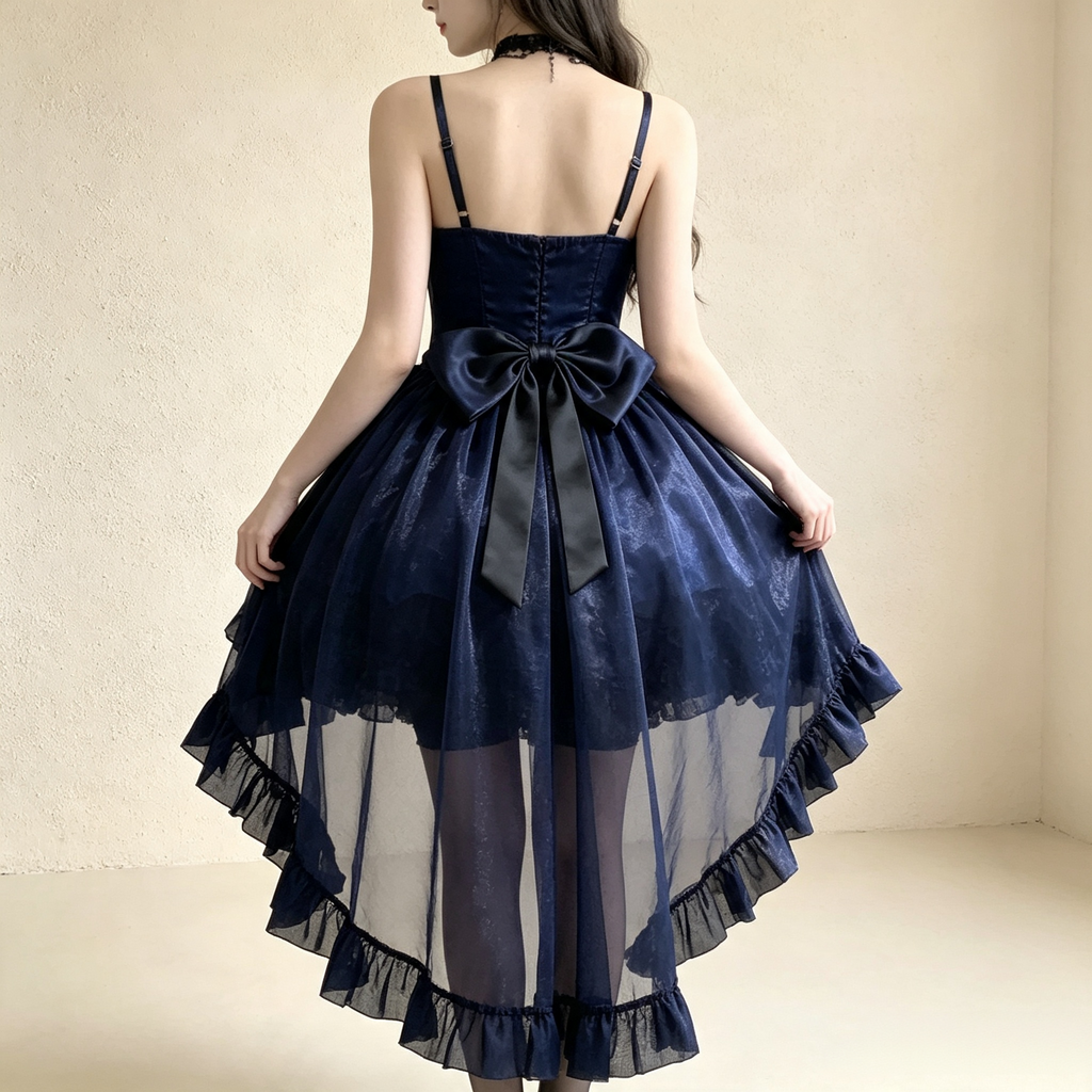 Women's Royal Blue Gothic Vintage Mini Dress - High-Low Layered Party Evening Dress