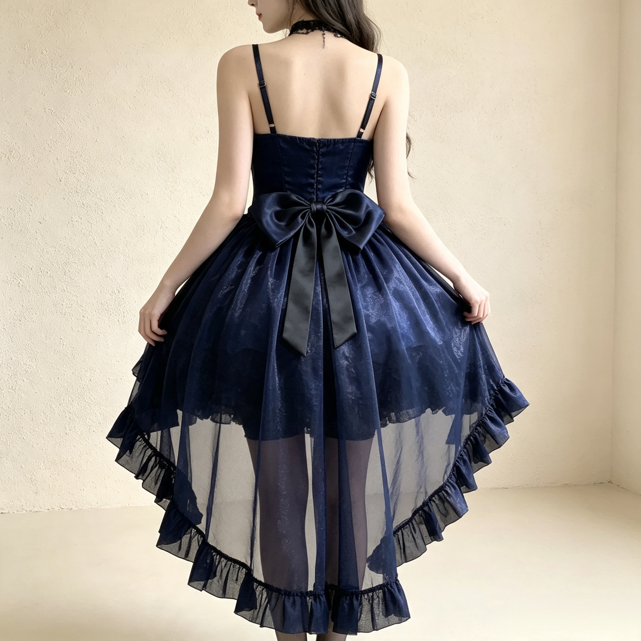 Women's Royal Blue Gothic Vintage Mini Dress - High-Low Layered Party Evening Dress