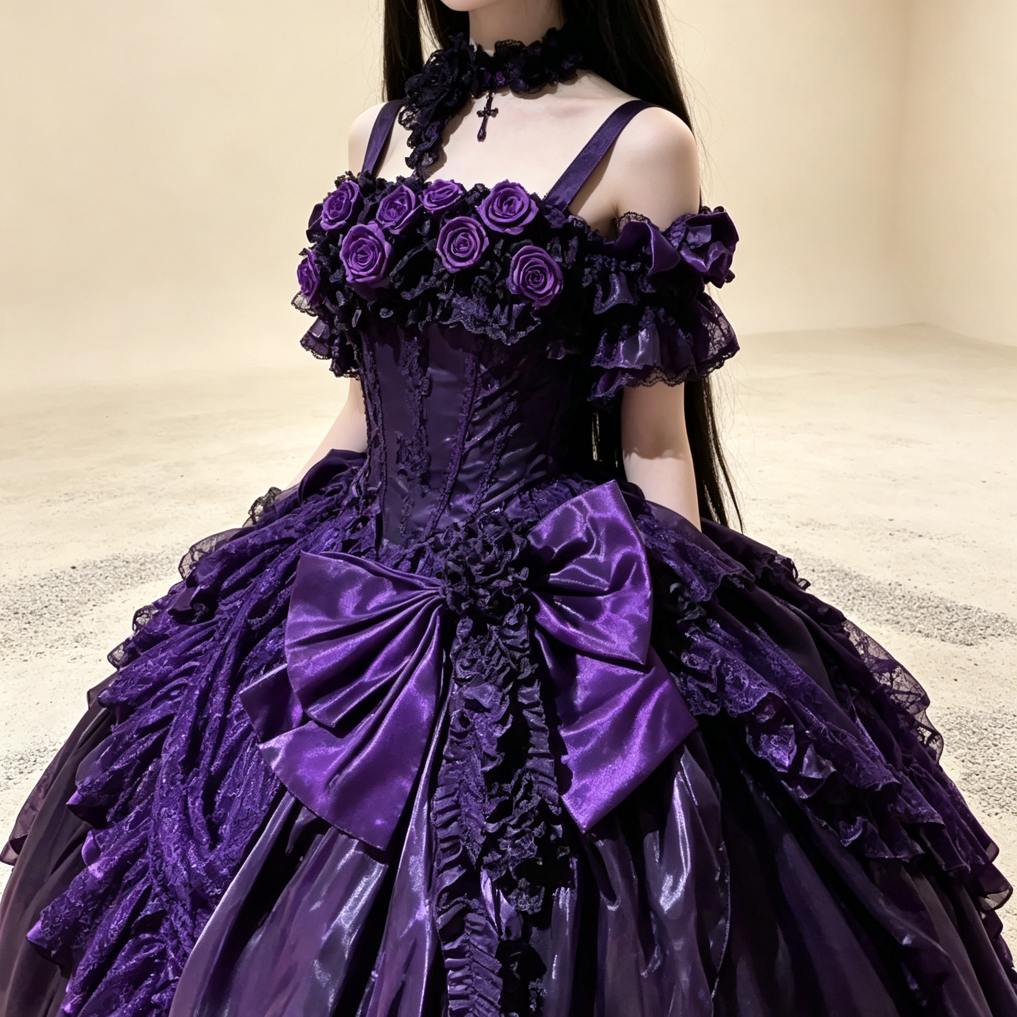 Womens Vintage Quinceanera Ball Gown with Layered Lace and Oversized Bow – Available in 4 Colors