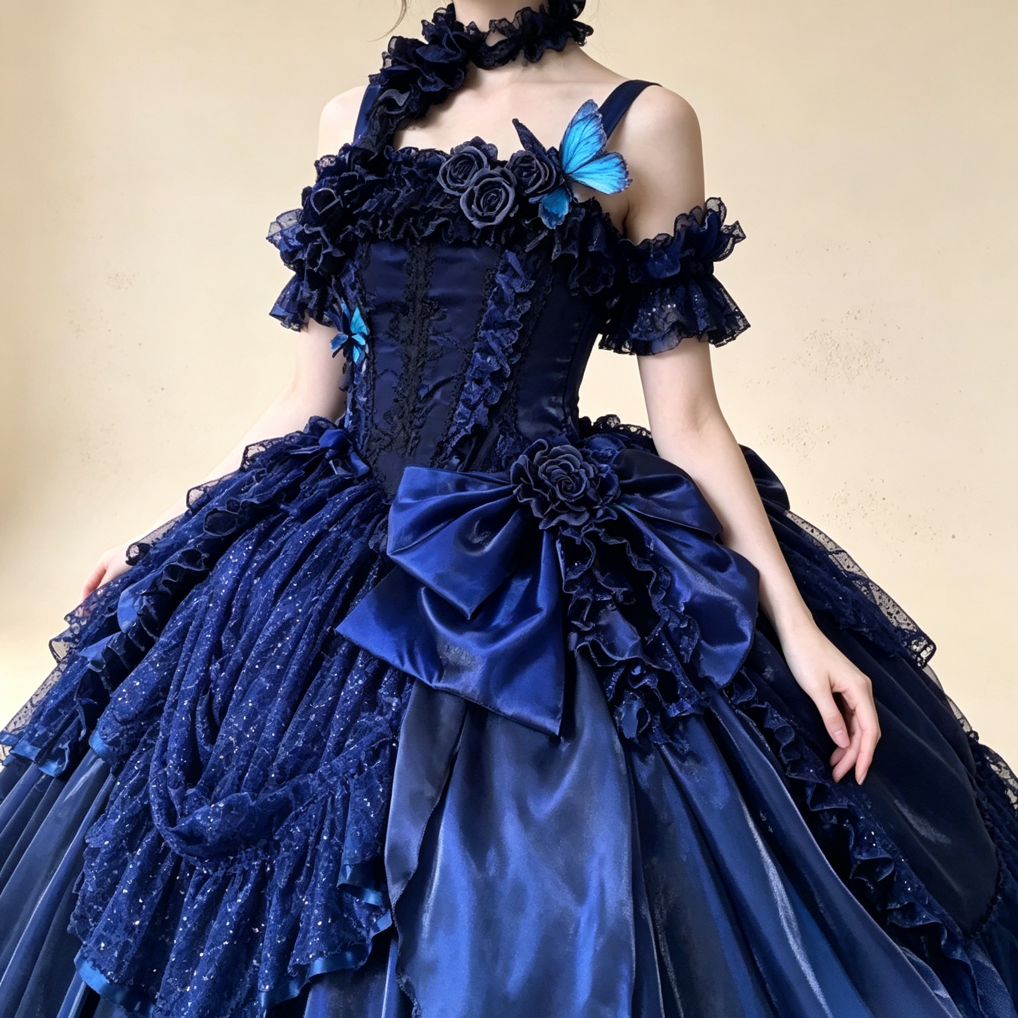 Womens Vintage Quinceanera Ball Gown with Layered Lace and Oversized Bow – Available in 4 Colors