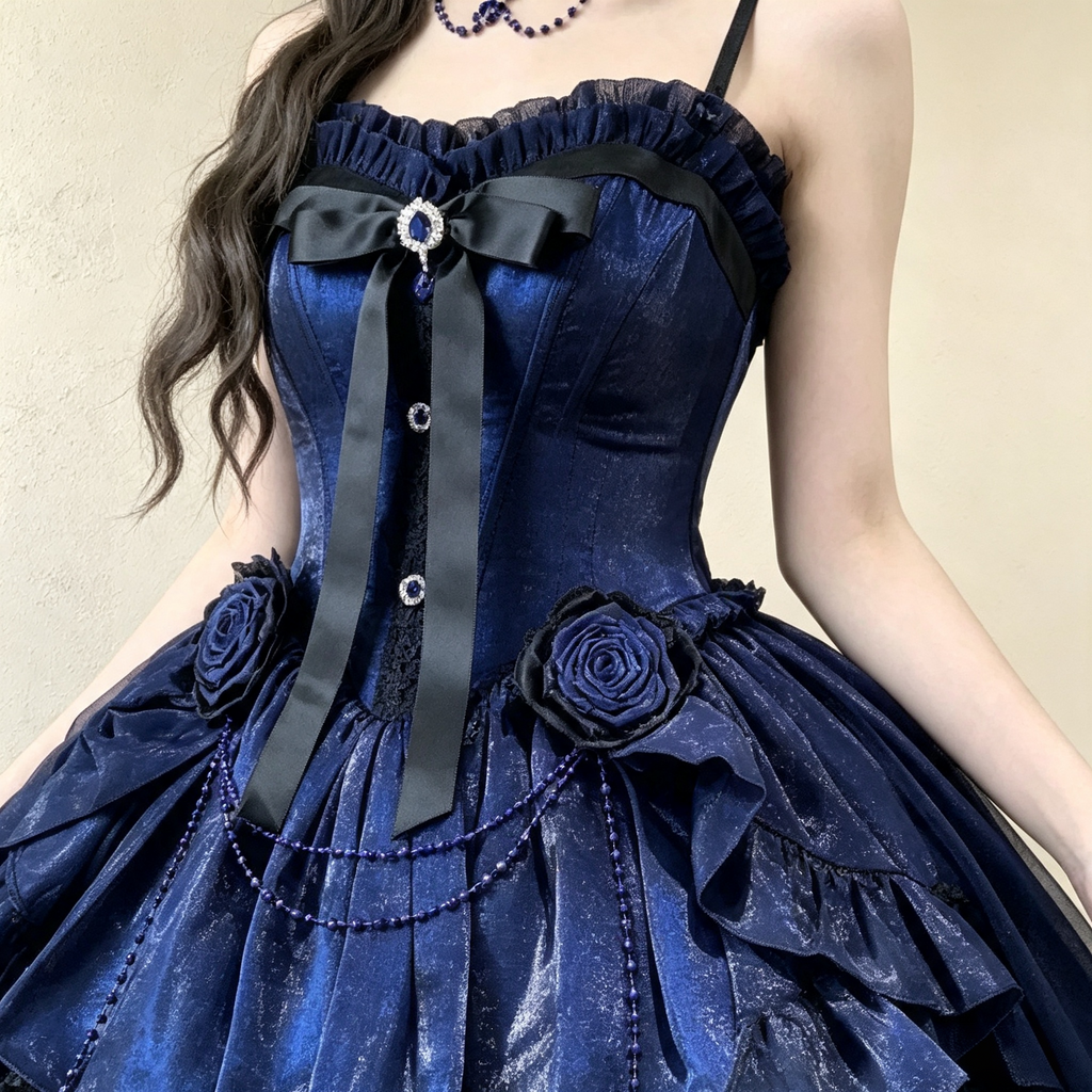 Women's Royal Blue Gothic Vintage Mini Dress - High-Low Layered Party Evening Dress