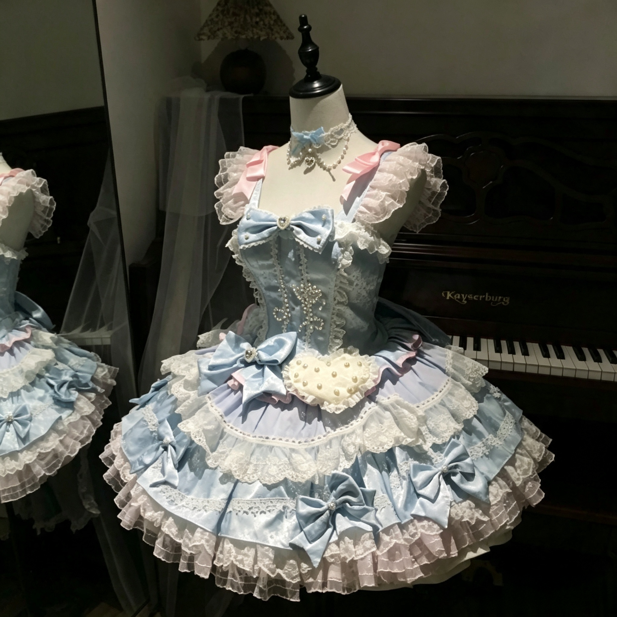 Women's Vintage Lace Layered Mini Dress - Light Blue Ruffled High-Low Party Dress