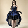 Women's Royal Blue Gothic Vintage Mini Dress - High-Low Layered Party Evening Dress