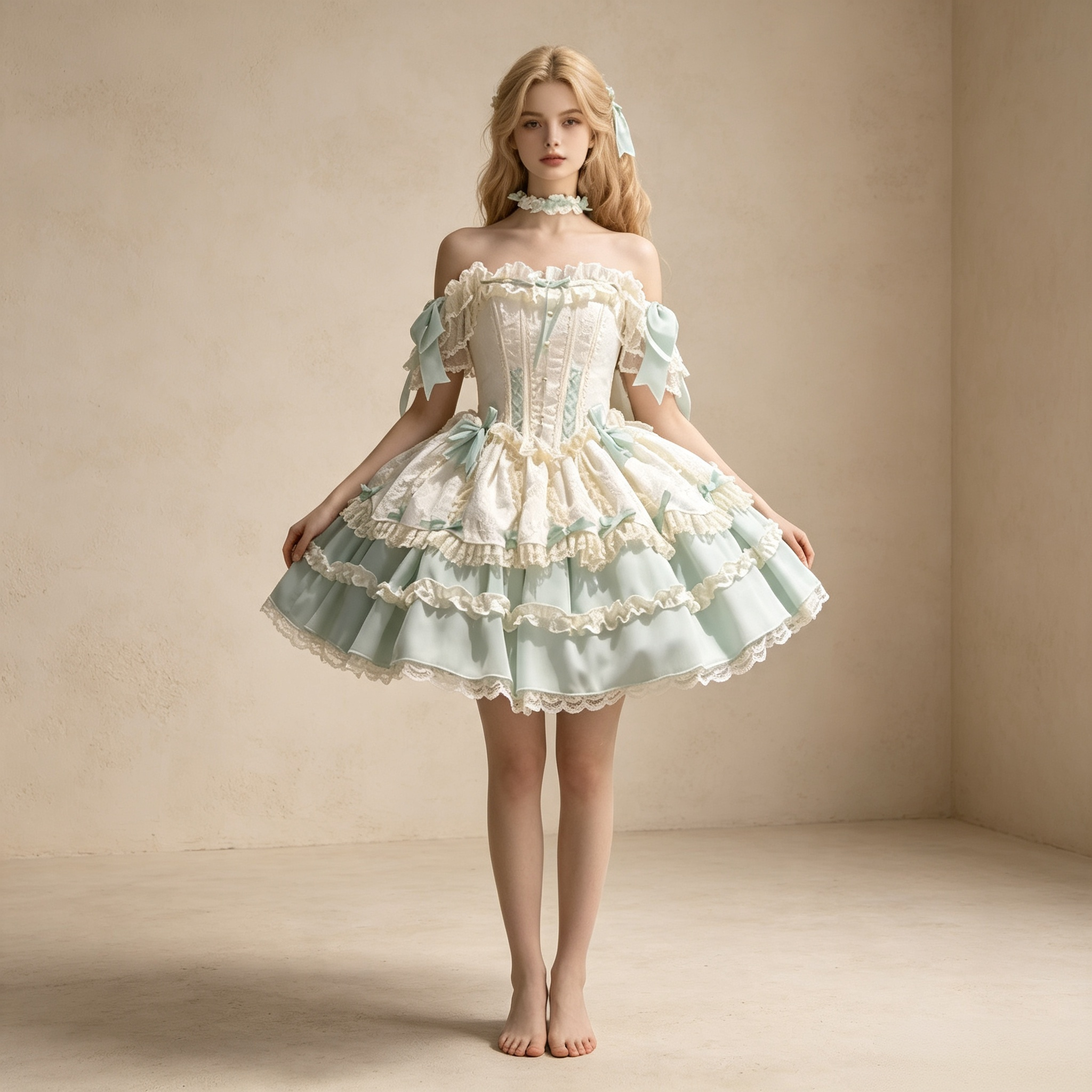 Women's Vintage Off-the-Shoulder Lace Mini Dress - Mint Green Corset Party Dress