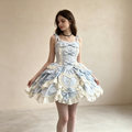 Women's Vintage Lace Ruffle Mini Dress - Light Blue Heart Embroidered Sundress